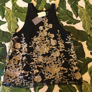 Anthropologie Blouse Black With Gold Floral